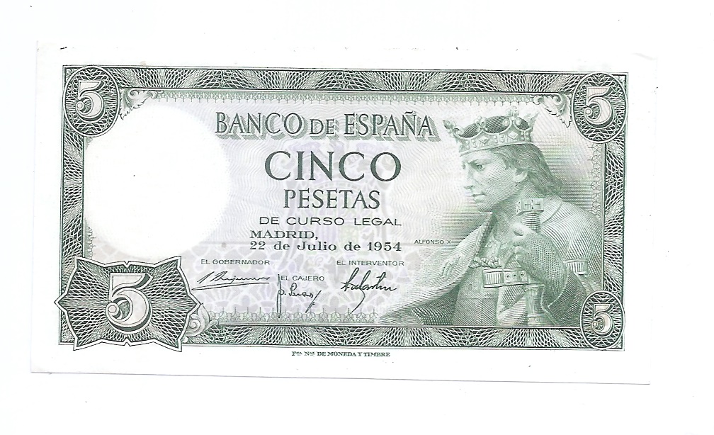 ESTADO ESPAÑOL AÑO 1954 DE 5 PTS