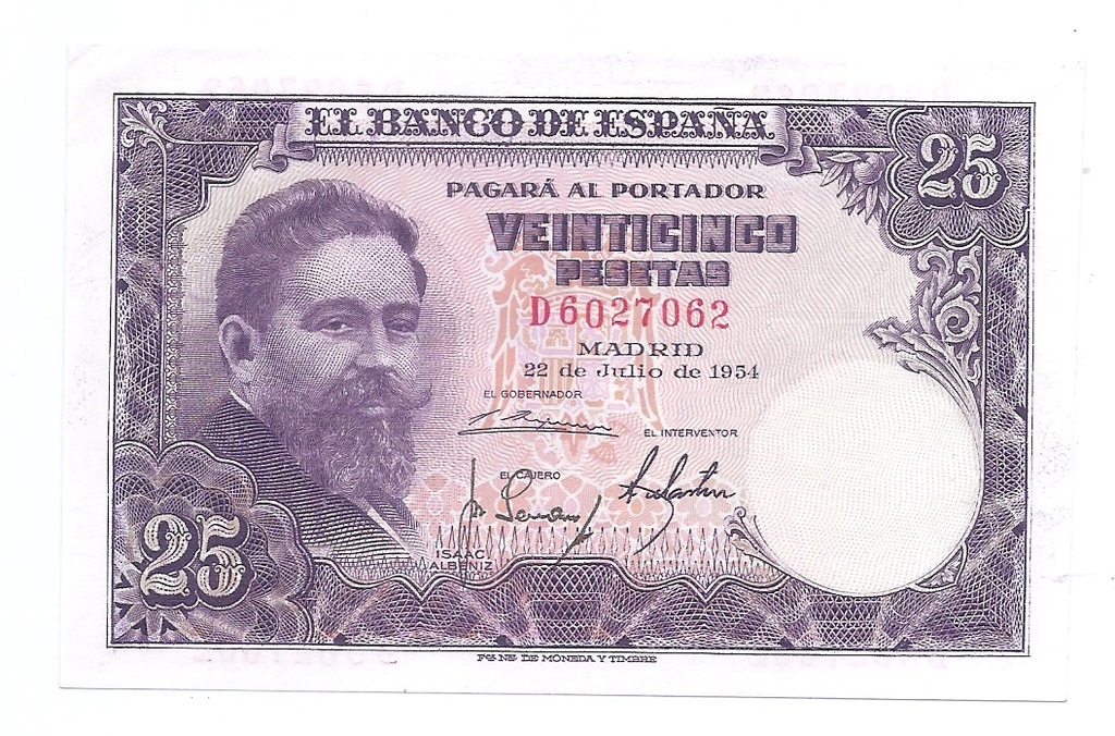 ESTADO ESPAÑOL AÑO 1954 DE 25 PTS