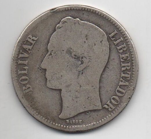 VENEZUELA DEL AÑO 1888 DE 5 BOLIVARES