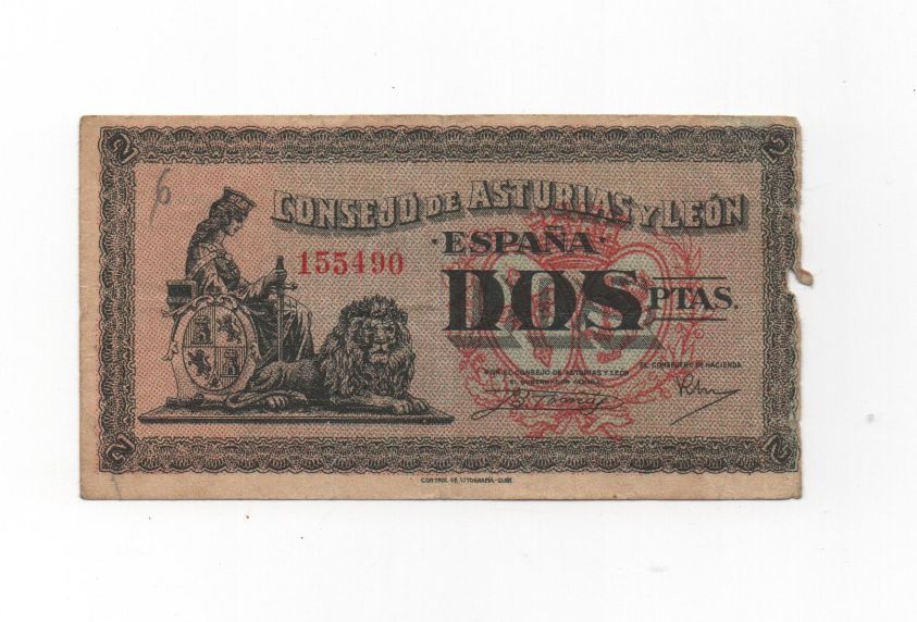 ESPAÑA BILLETE LOCAL REPUBLICANO DEL AÑO 1936 DE 2 PESETAS. CONSEJO DE ASTURIAS Y LEON