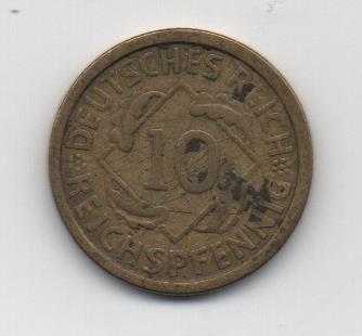 ALEMANIA IMPERIO REPUBLICA WEIMAR DEL AÑO 1925 LETRA A DE 10 RENTENPFENNIG