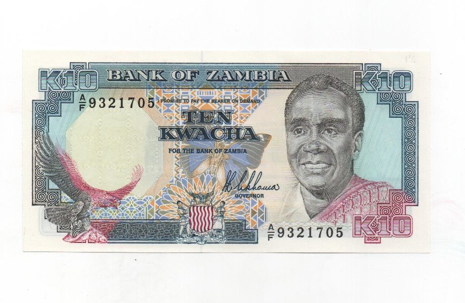 ZAMBIA DEL AÑO 1964-91 DE 10 KIWACHA