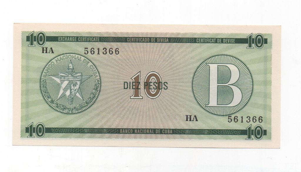 CUBA DEL AÑO 1985 DE 10 PESOS LETRA B