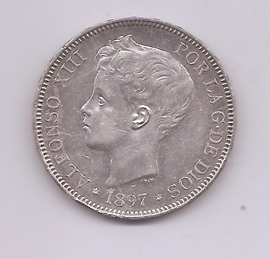 ALFONSO XIII DEL AÑO 1897 *97 DE 5 PESETAS