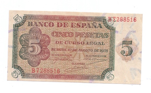 ESTADO ESPAÑOL AÑO 1938 DE 5 PTS
