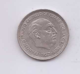ESTADO ESPAÑOL (FRANCO) DEL AÑO 1857*58 DE 25 PESETAS
