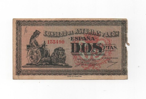 ESPAÑA BILLETE LOCAL REPUBLICANO DEL AÑO 1936 DE 2 PESETAS. CONSEJO DE ASTURIAS Y LEON
