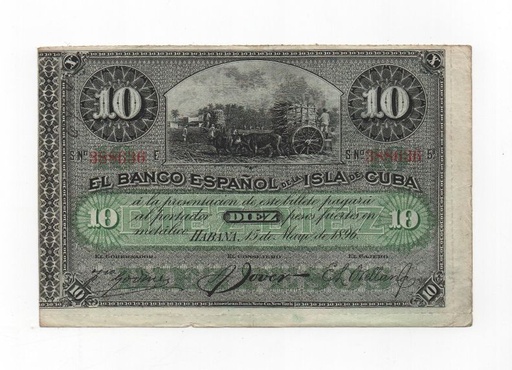 ESPAÑA BILLETE BANCO ESPAÑA DEL AÑO 1896 DE 5 PESOS. ISLA DE CUBA