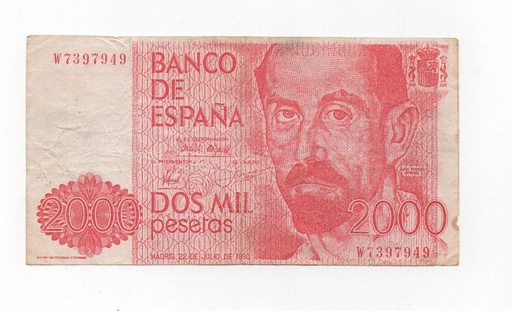 REINADO JUAN CARLOS I AÑO 1980 (22/07) DE 2000 PESETAS