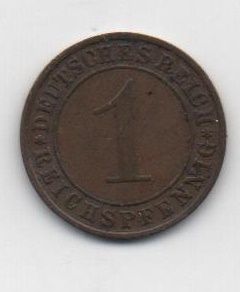 ALEMANIA DEL AÑO 1936 IMPERIO REPUBLICA WEIMAR LETRA F DE 1 REICHSPFENNIG