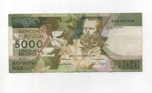 PORTUGAL DEL AÑO 1989 DE 5000 ESCUDOS