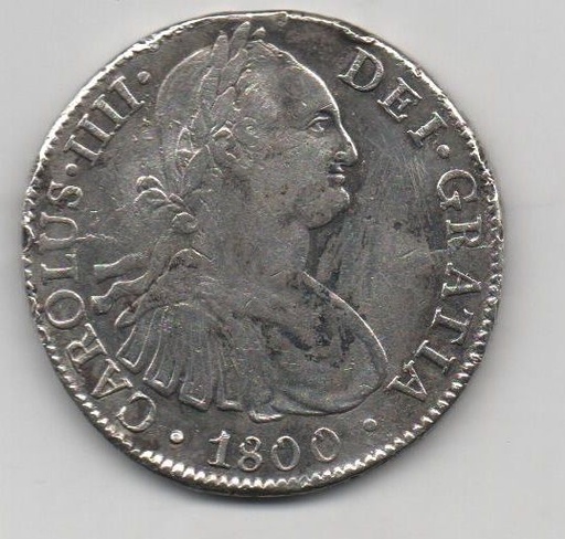 ESPAÑA CARLOS IV DEL AÑO 1800 DE 8 REALES