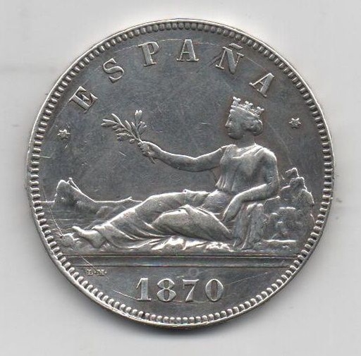 G. PROVISIONAL DEL AÑO 1870 DE 5 PESETAS