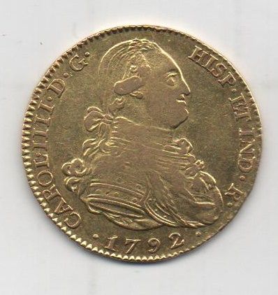 ESPAÑA CARLOS III DEL AÑO 1792 DE 4 ESCUDOS