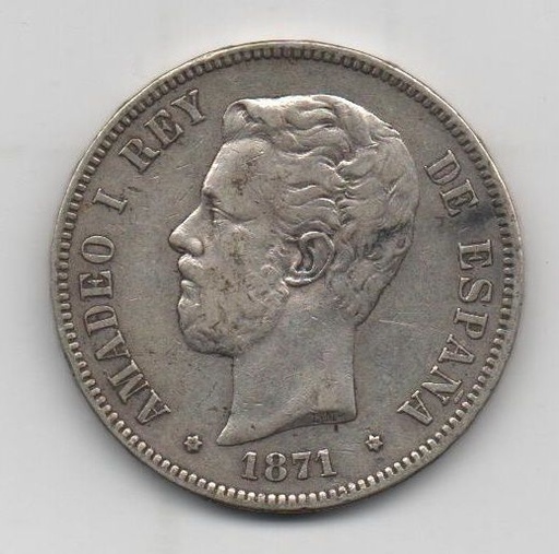 AMADEO I DEL AÑO 1871 *71 DE 5 PESETAS