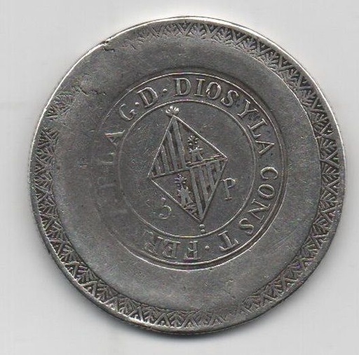 ESPAÑA FERNANDO VII DEL AÑO 1823 MALLORCA CONSTITUCIÓN DE 5 PESETAS