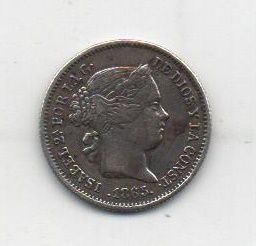 ESPAÑA ISABEL II DEL AÑO 1865 DE 10 CENTIMOS